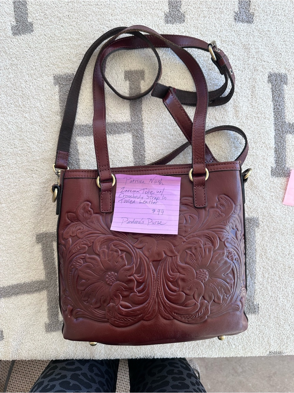 Patricia Nash Embossed Floral Leather Crossbody - Wine